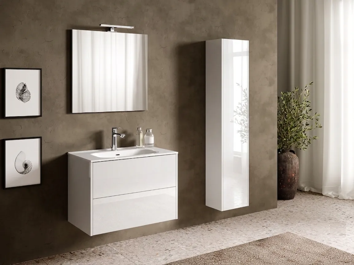 Mobile bagno laccato bianco lucido sospeso