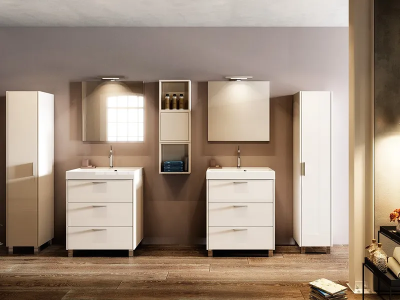 Mobile bagno a terra in un ambiente piccolo e luminoso