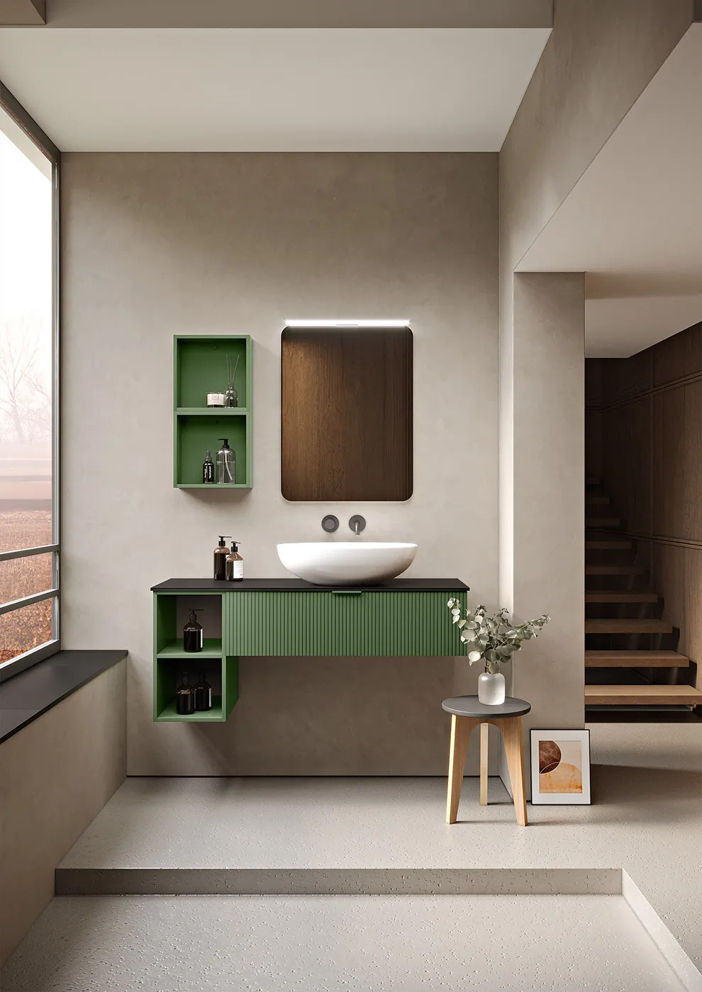 Mobile bagno cannettato in verde bosco opaco