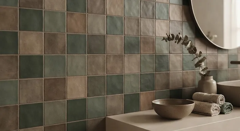 Rivestimenti ceramici in verde salvia desaturato, tendenze cromatiche 2026