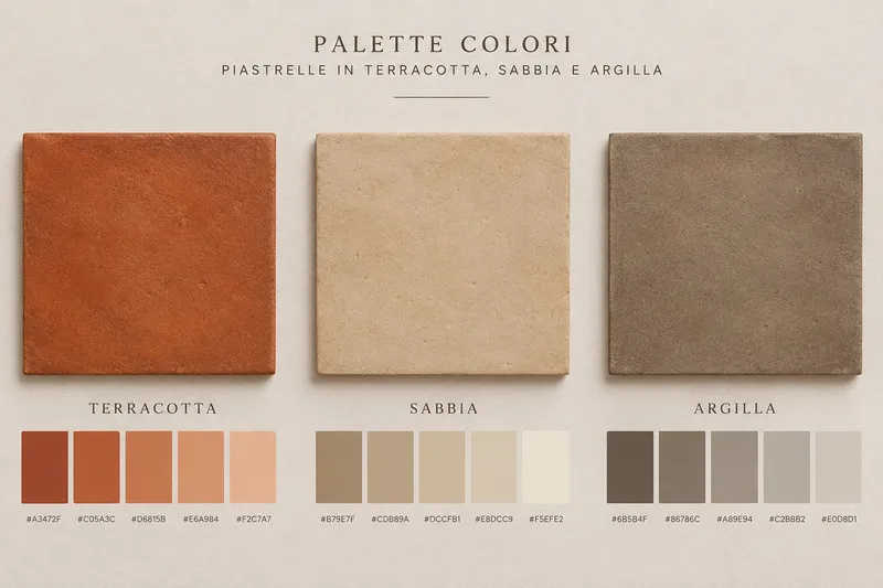 Palette di ceramiche nei toni terracotta, sabbia e argilla, trend Cersaie 2026