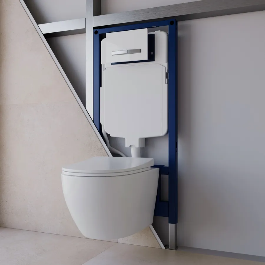 Dettaglio installazione sanitario sospeso con controtelaio